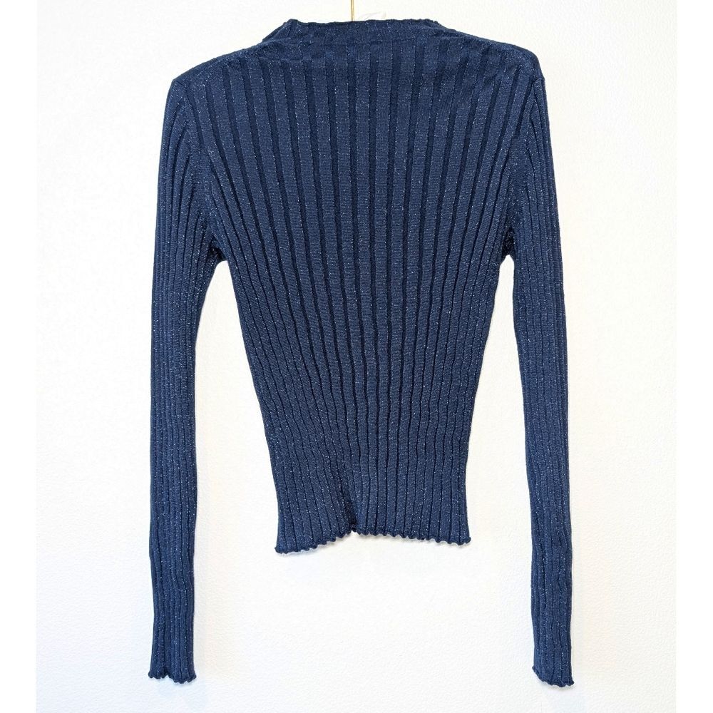Vince Wool Ribbed Mock Neck Sweater in Blue - Picture 10 of 13